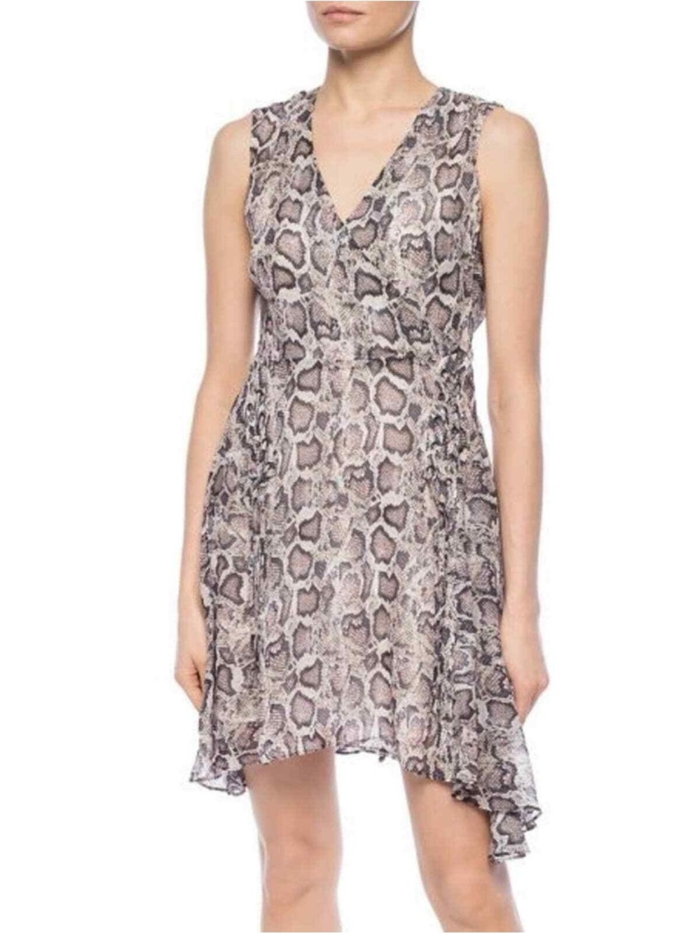 All Saints Sleeveless Snake-Print Mini Dress in Taupe and Gray